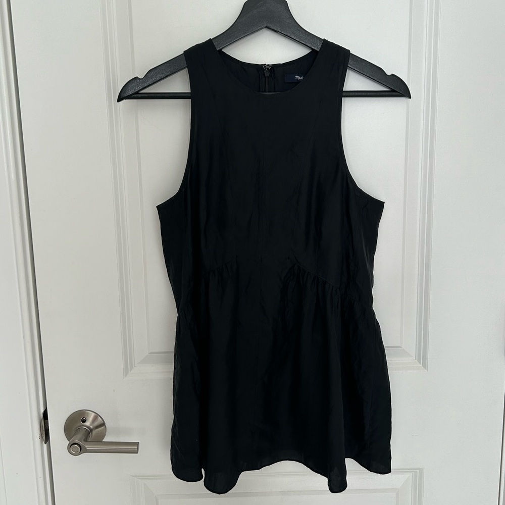 Madewell 100% Silk Peplum Sleeveless Top in Black